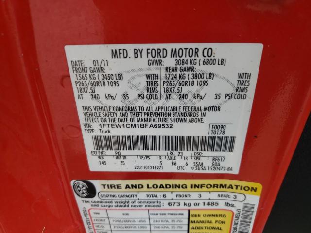 Photo 9 VIN: 1FTEW1CM1BFA69532 - FORD F150 SUPER 