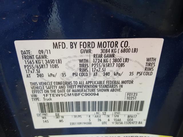 Photo 9 VIN: 1FTEW1CM1BFC90094 - FORD F150 SUPER 