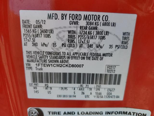 Photo 11 VIN: 1FTEW1CM2CKD80007 - FORD F-150 