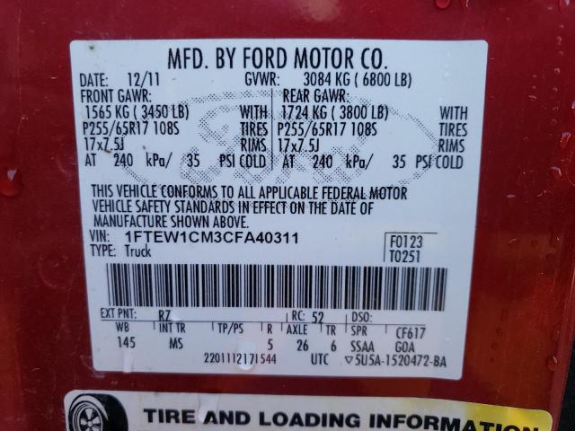 Photo 9 VIN: 1FTEW1CM3CFA40311 - FORD F150 SUPER 