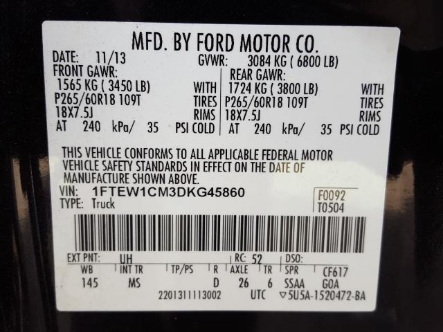 Photo 9 VIN: 1FTEW1CM3DKG45860 - FORD F150 SUPER 