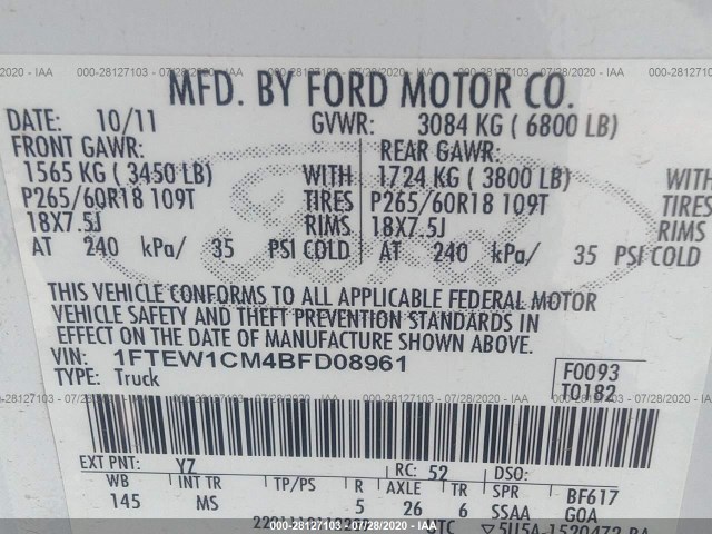 Photo 8 VIN: 1FTEW1CM4BFD08961 - FORD F-150 