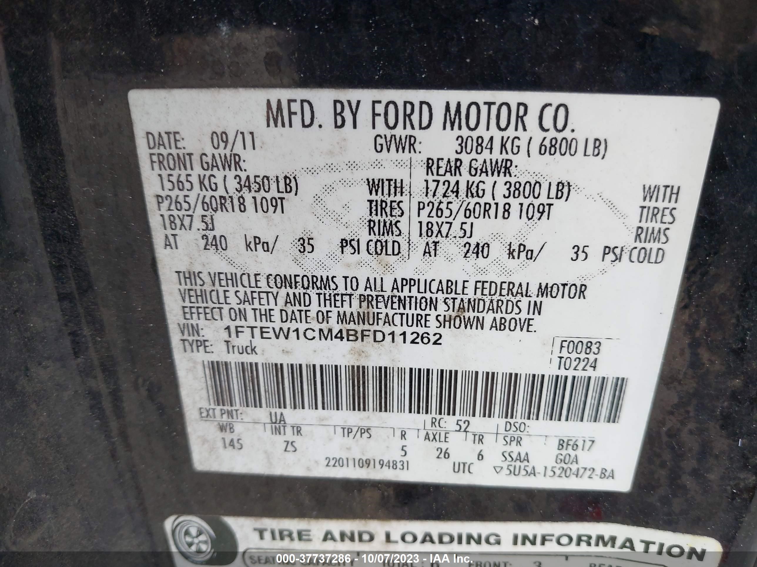 Photo 8 VIN: 1FTEW1CM4BFD11262 - FORD F-150 