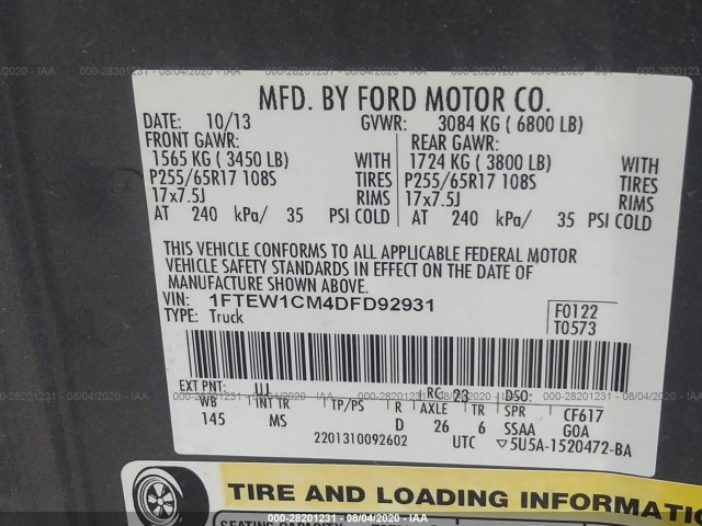 Photo 8 VIN: 1FTEW1CM4DFD92931 - FORD F-150 