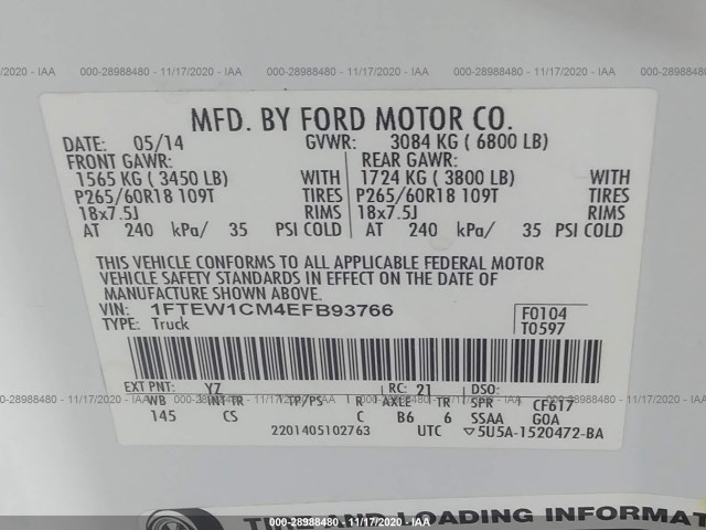 Photo 8 VIN: 1FTEW1CM4EFB93766 - FORD F-150 