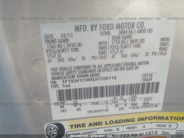 Photo 8 VIN: 1FTEW1CM5DFC06118 - FORD F-150 