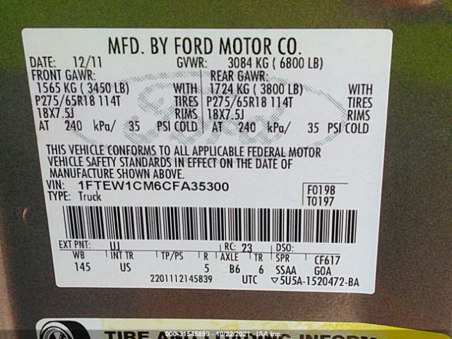 Photo 8 VIN: 1FTEW1CM6CFA35300 - FORD F-150 