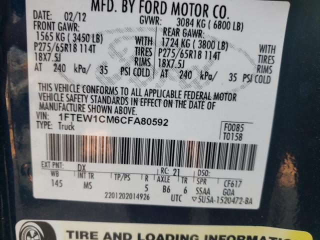 Photo 9 VIN: 1FTEW1CM6CFA80592 - FORD F150 SUPER 