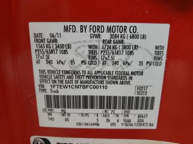 Photo 9 VIN: 1FTEW1CM7BFC00110 - FORD F150 SUPER 