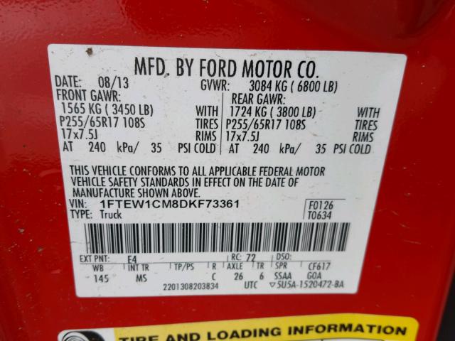 Photo 9 VIN: 1FTEW1CM8DKF73361 - FORD F150 SUPER 