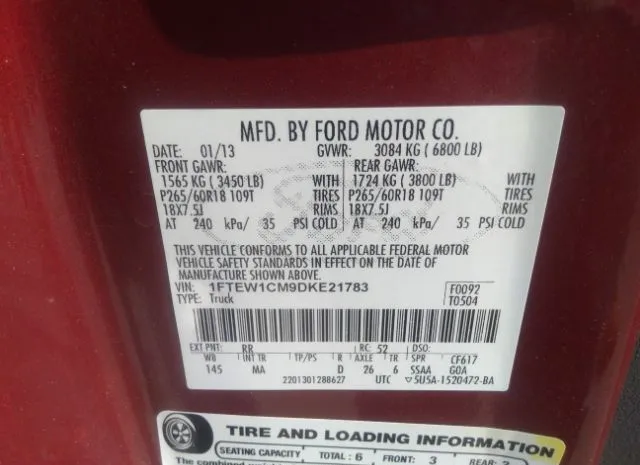 Photo 8 VIN: 1FTEW1CM9DKE21783 - FORD F-150 