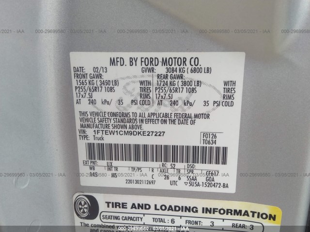 Photo 8 VIN: 1FTEW1CM9DKE27227 - FORD F-150 