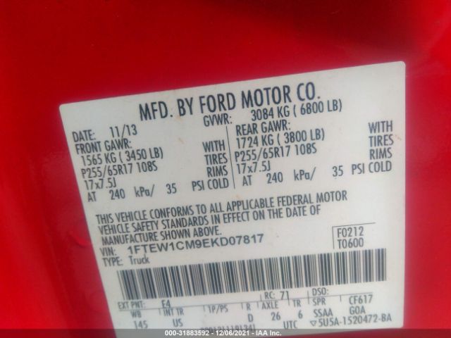 Photo 8 VIN: 1FTEW1CM9EKD07817 - FORD F-150 