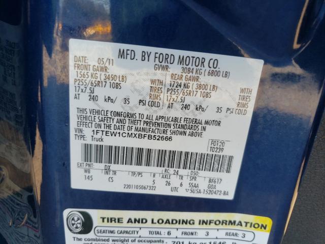 Photo 9 VIN: 1FTEW1CMXBFB52666 - FORD F150 SUPER 