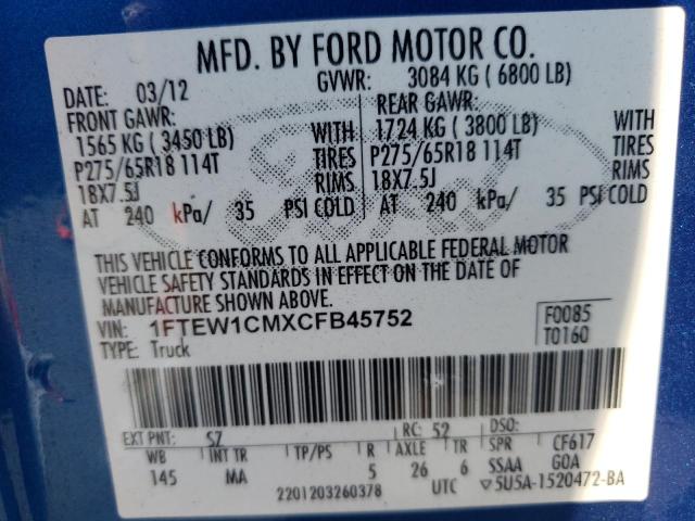 Photo 9 VIN: 1FTEW1CMXCFB45752 - FORD F150 SUPER 