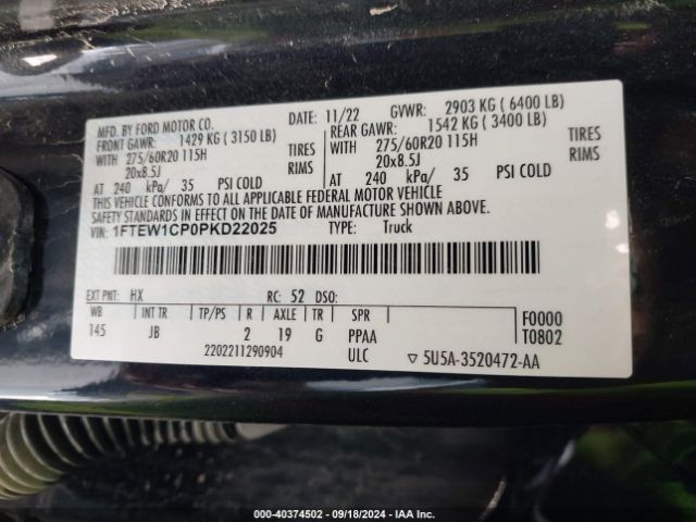 Photo 8 VIN: 1FTEW1CP0PKD22025 - FORD F-150 