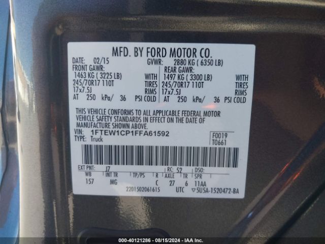 Photo 8 VIN: 1FTEW1CP1FFA61592 - FORD F-150 