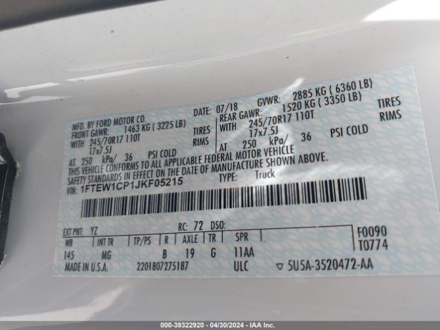 Photo 8 VIN: 1FTEW1CP1JKF05215 - FORD F-150 