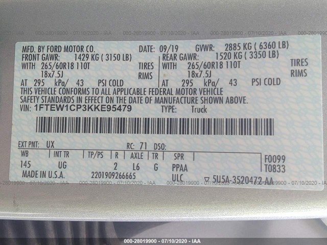 Photo 8 VIN: 1FTEW1CP3KKE95479 - FORD F-150 