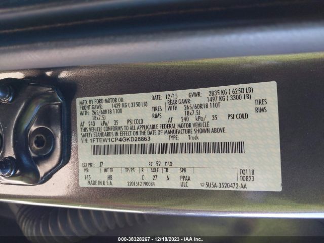 Photo 8 VIN: 1FTEW1CP4GKD28863 - FORD F-150 