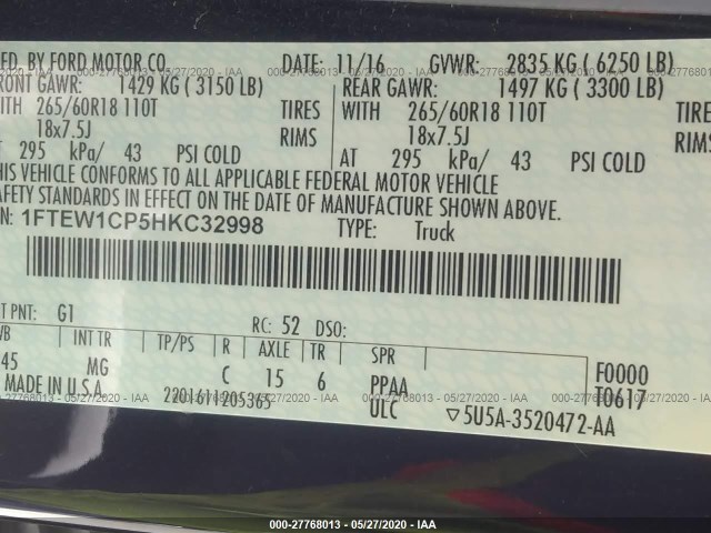 Photo 8 VIN: 1FTEW1CP5HKC32998 - FORD F-150 