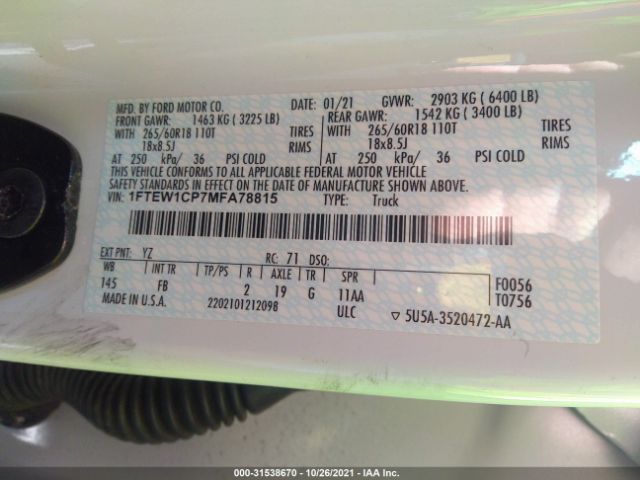 Photo 8 VIN: 1FTEW1CP7MFA78815 - FORD F-150 