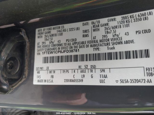 Photo 8 VIN: 1FTEW1CP8JFD38781 - FORD F-150 