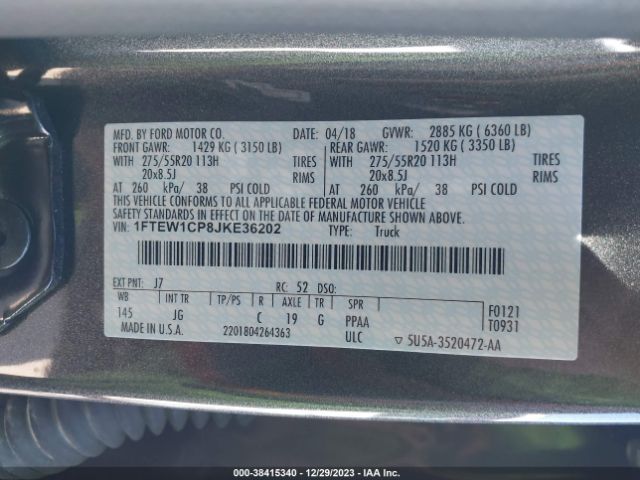 Photo 8 VIN: 1FTEW1CP8JKE36202 - FORD F150 