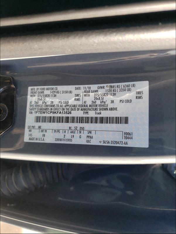 Photo 9 VIN: 1FTEW1CP9KFA13526 - FORD F150 SUPER 