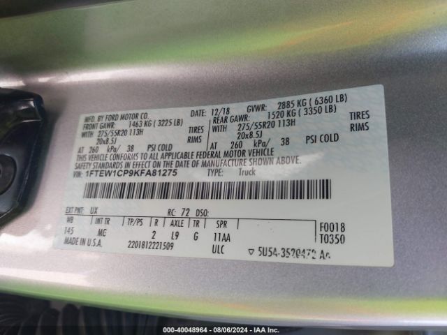 Photo 8 VIN: 1FTEW1CP9KFA81275 - FORD F-150 