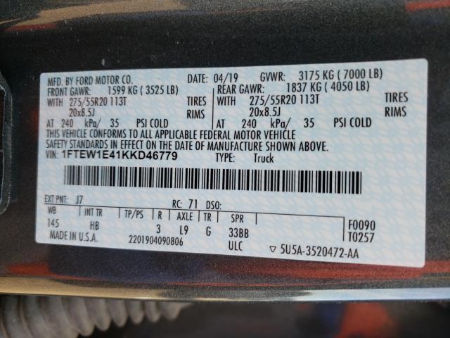 Photo 9 VIN: 1FTEW1E41KKD46779 - FORD F150 SUPER 