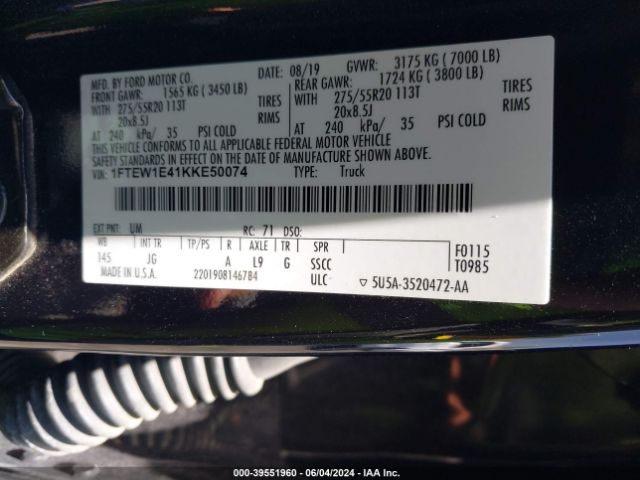 Photo 8 VIN: 1FTEW1E41KKE50074 - FORD F-150 