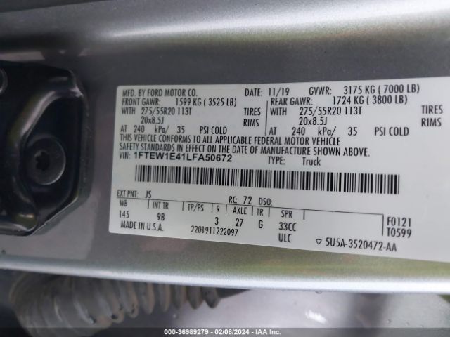 Photo 8 VIN: 1FTEW1E41LFA50672 - FORD F-150 