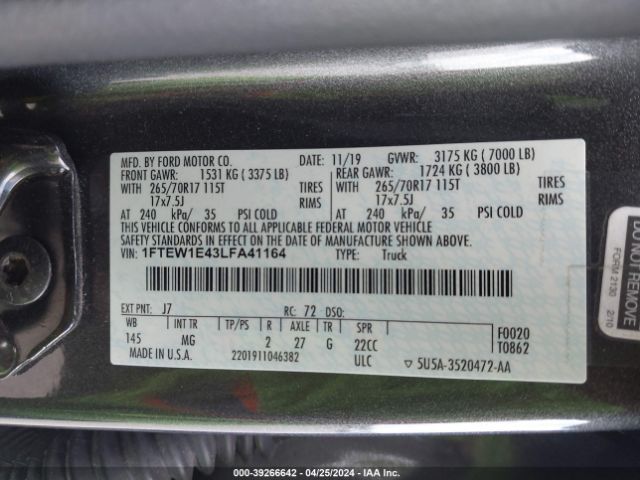 Photo 8 VIN: 1FTEW1E43LFA41164 - FORD F-150 