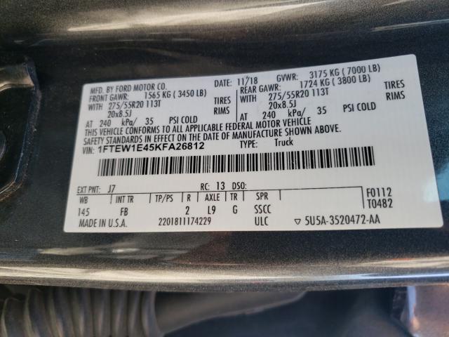 Photo 9 VIN: 1FTEW1E45KFA26812 - FORD F150 SUPER 