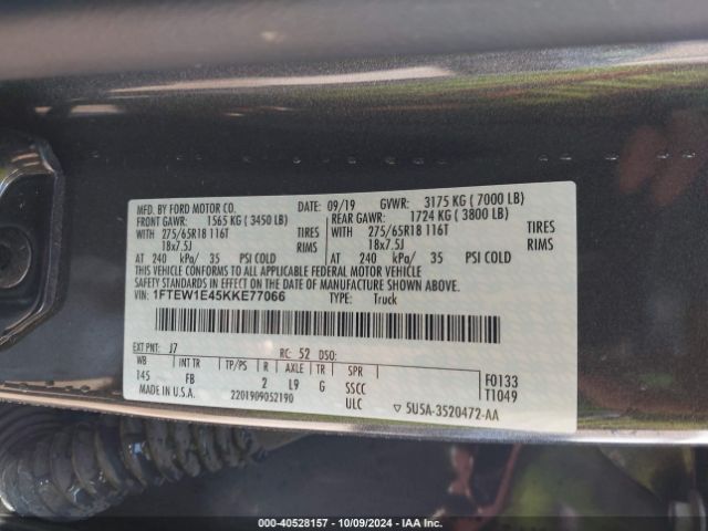 Photo 8 VIN: 1FTEW1E45KKE77066 - FORD F-150 