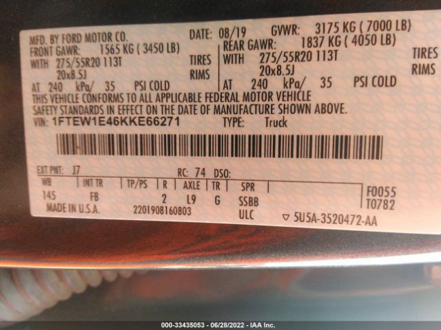 Photo 8 VIN: 1FTEW1E46KKE66271 - FORD F-150 