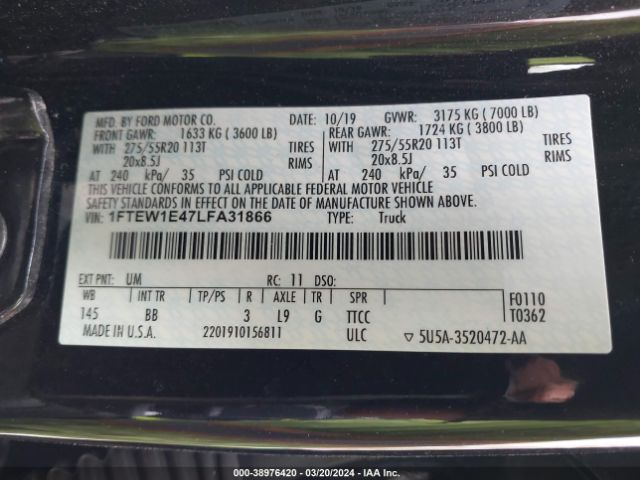 Photo 8 VIN: 1FTEW1E47LFA31866 - FORD F-150 