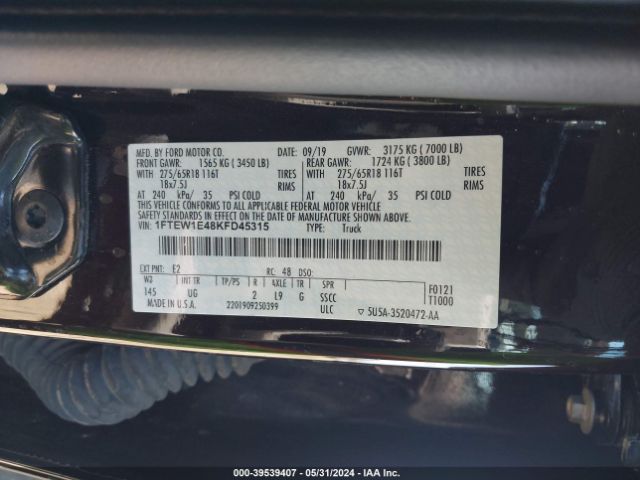 Photo 8 VIN: 1FTEW1E48KFD45315 - FORD F-150 