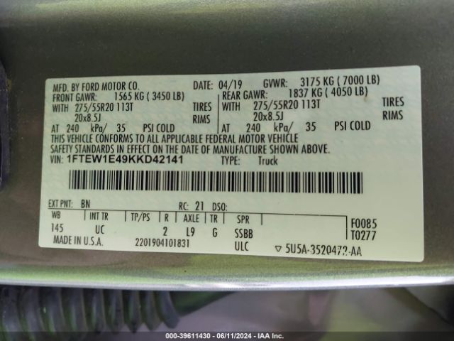 Photo 8 VIN: 1FTEW1E49KKD42141 - FORD F-150 