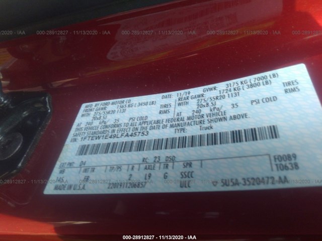 Photo 8 VIN: 1FTEW1E49LFA45753 - FORD F-150 