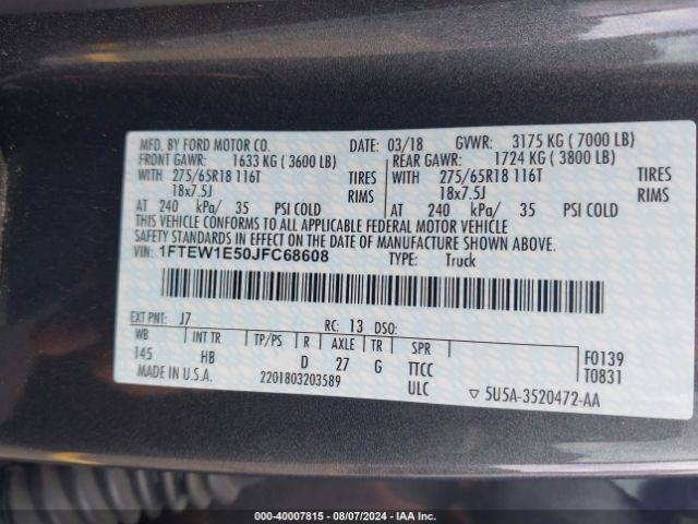 Photo 8 VIN: 1FTEW1E50JFC68608 - FORD F-150 