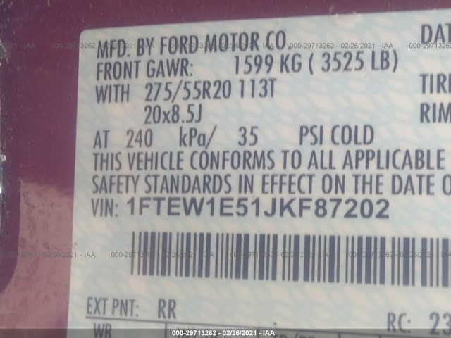 Photo 8 VIN: 1FTEW1E51JKF87202 - FORD F-150 