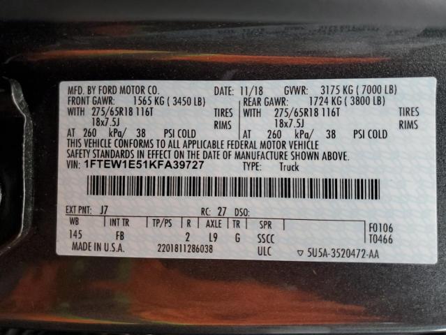 Photo 11 VIN: 1FTEW1E51KFA39727 - FORD F150 SUPER 