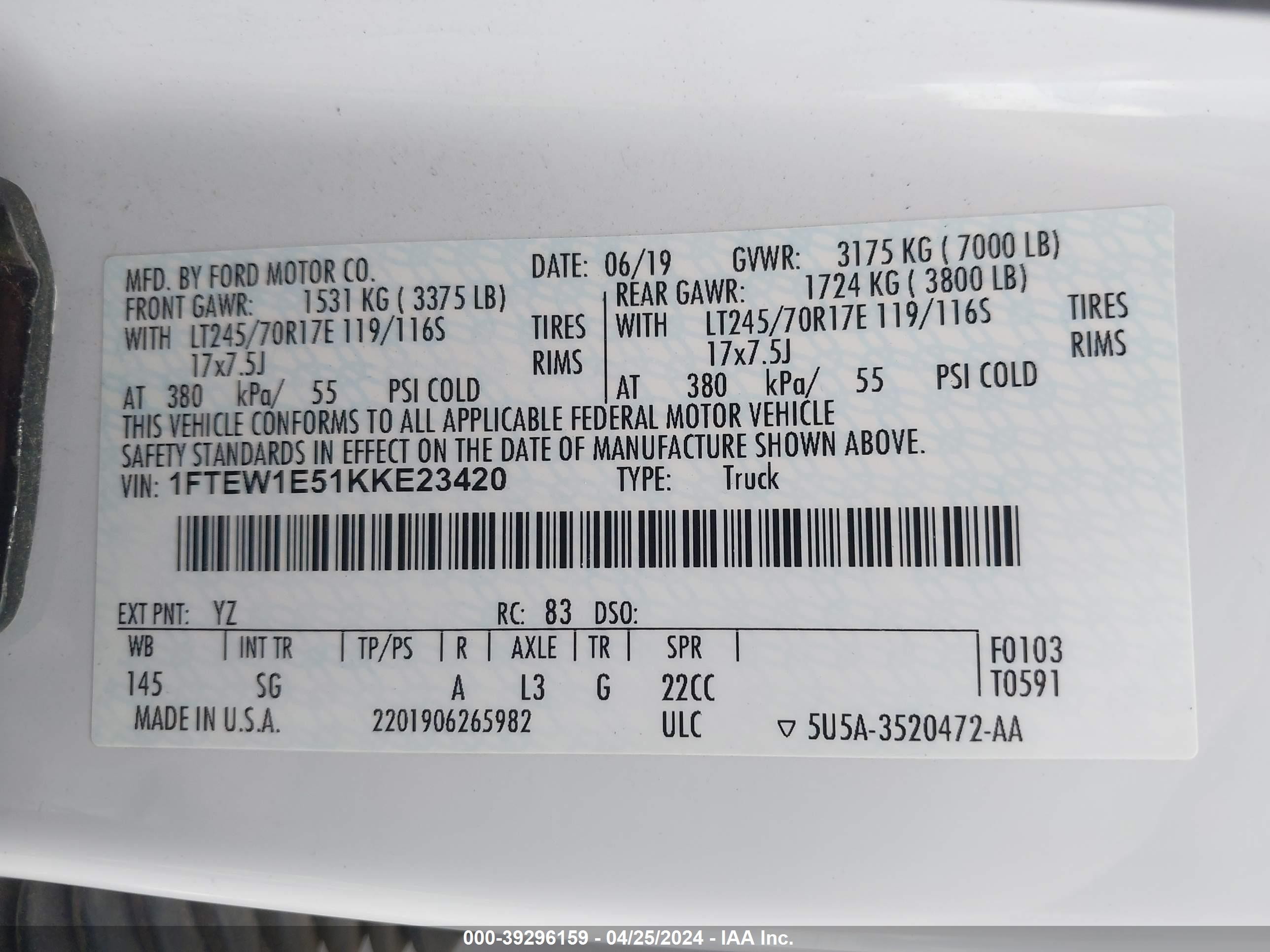 Photo 4 VIN: 1FTEW1E51KKE23420 - FORD F-150 