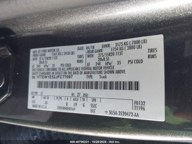 Photo 8 VIN: 1FTEW1E52JFC77097 - FORD F-150 