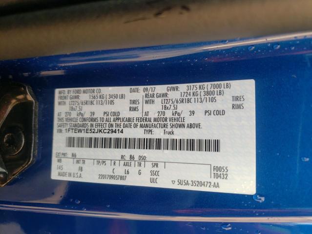 Photo 9 VIN: 1FTEW1E52JKC29414 - FORD F150 SUPER 