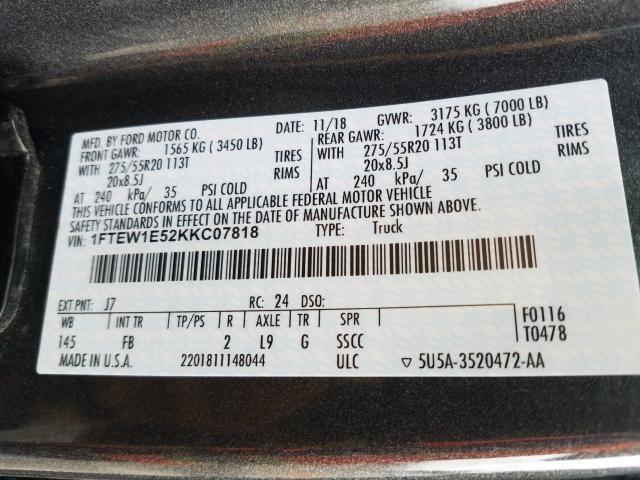 Photo 9 VIN: 1FTEW1E52KKC07818 - FORD F150 SUPER 