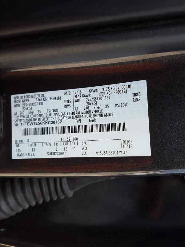 Photo 9 VIN: 1FTEW1E56KKC30762 - FORD F150 SUPER 