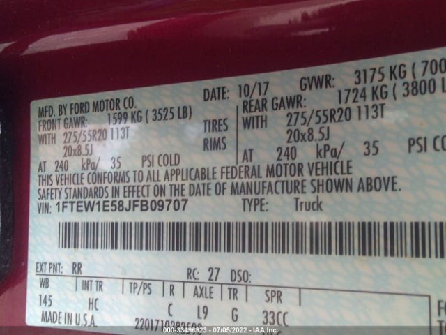 Photo 8 VIN: 1FTEW1E58JFB09707 - FORD F-150 